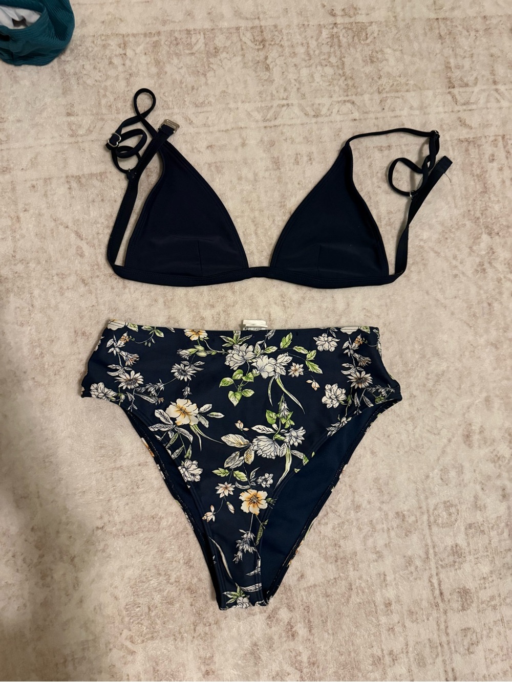 Forever 21 Navy Floral High-Waist Bikini Set
